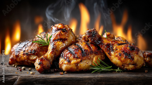 Wallpaper Mural Juicy grilled chicken drumsticks with herbs and flames: perfect barbecue feast captured in vibrant detail Torontodigital.ca