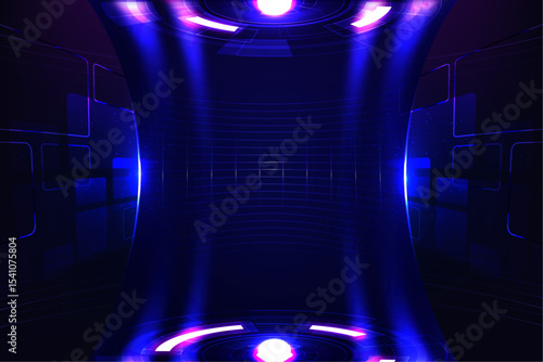Abstract Futuristic Sci-Fi Background Glowing Neon Lights and Dark Technology