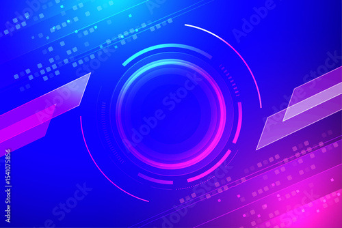 Abstract Futuristic Technology Background Neon Circles and Dynamic Lines