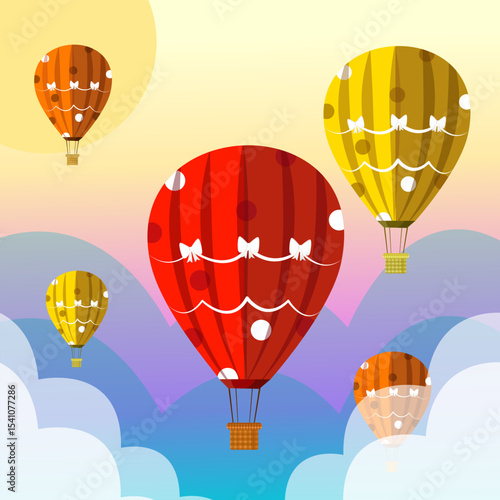 Vector illustration of colorful balloons floating in the air.