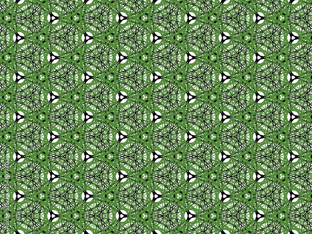 Fototapeta premium hand-drawn seamless geometric pattern, green, dots and lines, repeat design, abstract printable background