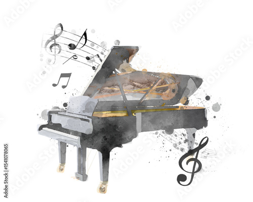 Foto Grand piano png watercolor, transparent background
