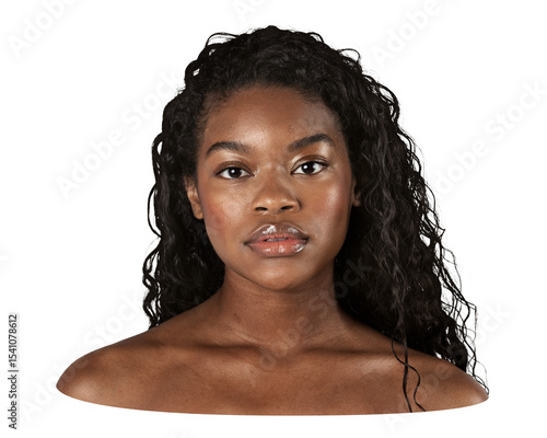 Obraz na plátně Png black woman bare shoulder sticker, transparent background
