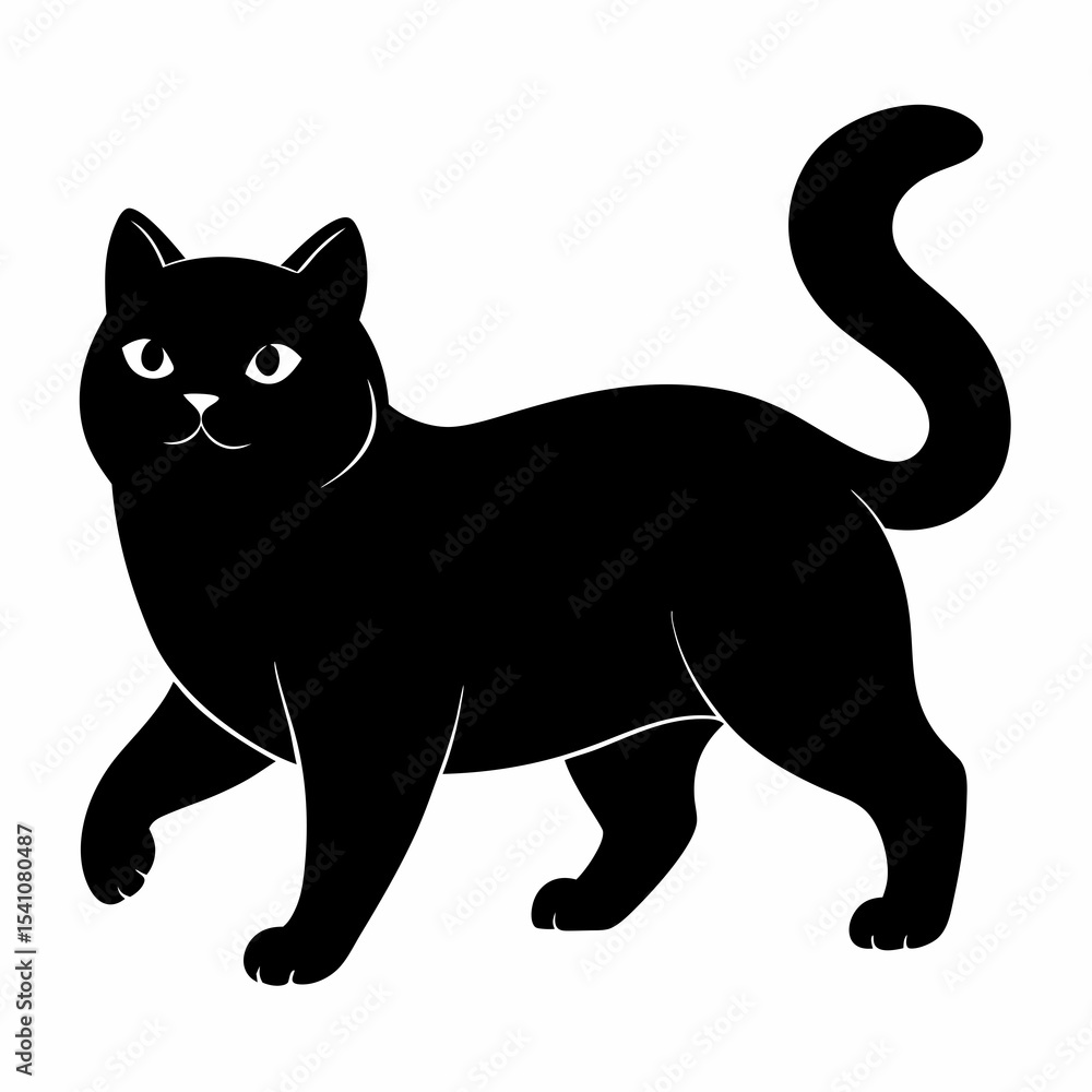 simple silhouette black British Scottish Fold cat walking vector icon on a whaite backround simple silhouette black British Scottish Fold cat walking vector icon on a whaite backround