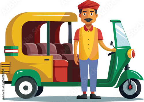 Illustration of a man with auto rickshaw vector graphics