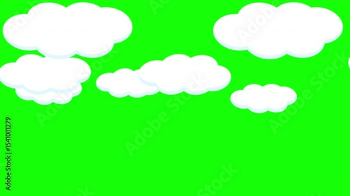 白い雲のシンプルなイラストがループで流れるグリーンバック動画