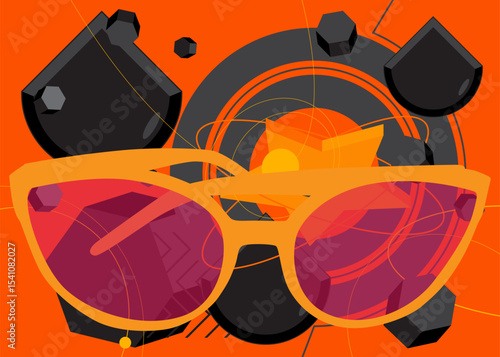 Glasses geometrical graphic retro theme background. Minimal geometric elements. Vintage abstract shapes vector illustration.