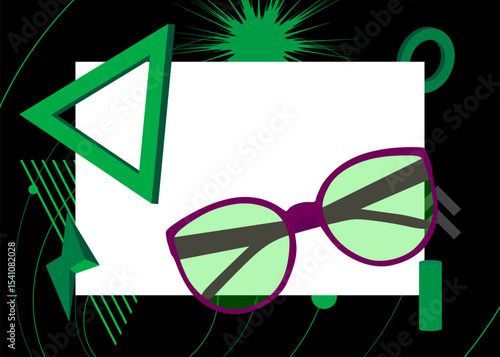 Glasses geometrical graphic retro theme background. Minimal geometric elements. Vintage abstract shapes vector illustration.