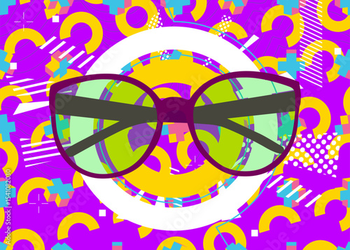 Glasses geometrical graphic retro theme background. Minimal geometric elements. Vintage abstract shapes vector illustration.