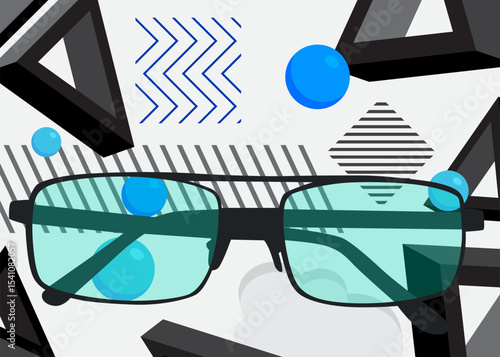 Glasses geometrical graphic retro theme background. Minimal geometric elements. Vintage abstract shapes vector illustration.