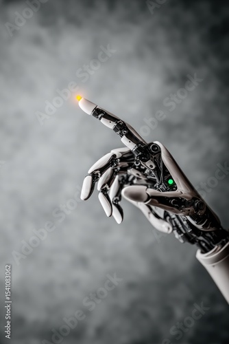 Robotic Hand Pointing Against a Grey Background