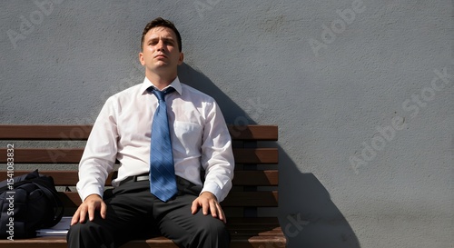 Summer heat. Office workers with sweaty suit shirts.