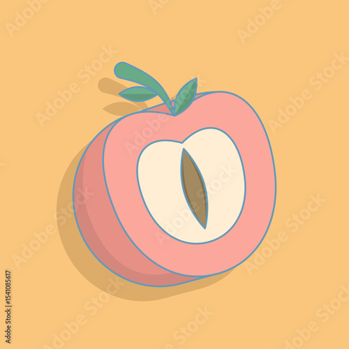 Peach fruit vector illustration in flat style. Fruit with leaf, Nature snack sign. Nectarine business concept on isolated background