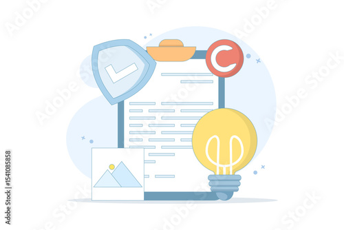 copyright protection concept. Copyright is protected by law, protecting artwork or content. trademark intellectual property rights protection. registered legally protected. flat design.