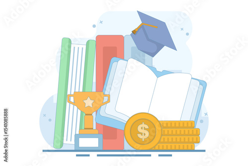 Budget concept Education and student funds. Savings for school or university fees, study or training costs. Education financing to cover school costs. Flat design illustration.