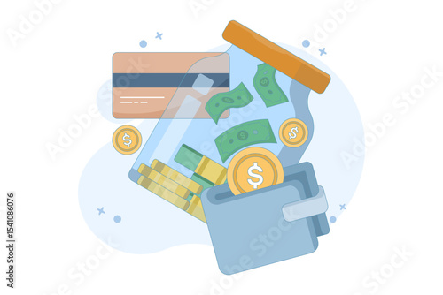 concept of saving safely, achieving financial freedom goals. managing finances for future wealth. making a budget. accumulating more wealth. flat vector illustration with background.