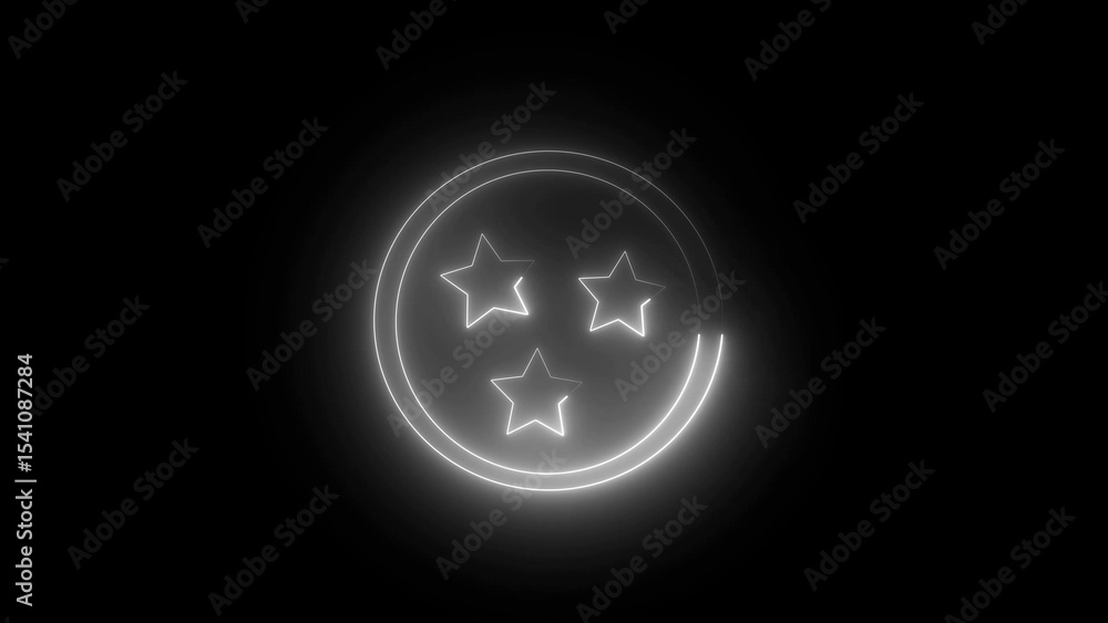 Glowing white neon stars inside circle on black background symbolizing achievement excellence and recognition in modern design Glowing white neon stars inside circle on black background symbolizing achievement excellence and recognition in modern design