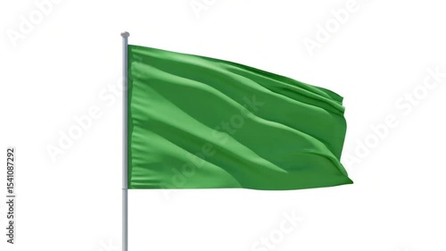 Green Flag Waving with Blank Banner, and Isolated.
