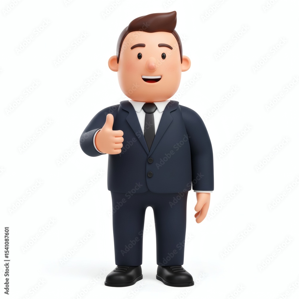 Cartoon Businessman Thumbs Up Positive Approval Gesture on White Background Cartoon Businessman Thumbs Up Positive Approval Gesture on White Background
