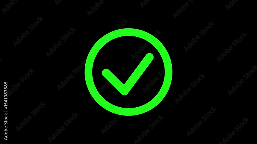 green glowing button on a black background circle tick green glowing button on a black background circle tick