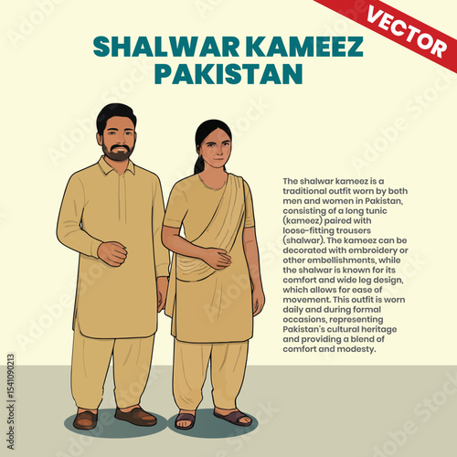 Shalwar Kameez Traditional Pakistani Attire Vector Illustration