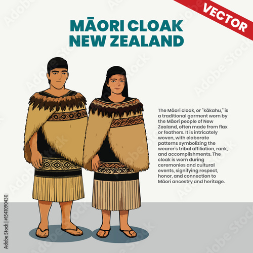Maori Traditional Cloak Kakahu Vector Costume from New Zealand