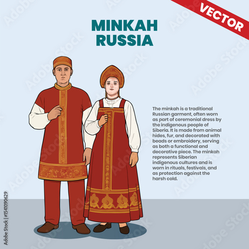 Siberian Minkah Traditional Garment of Russia Vector Illustration