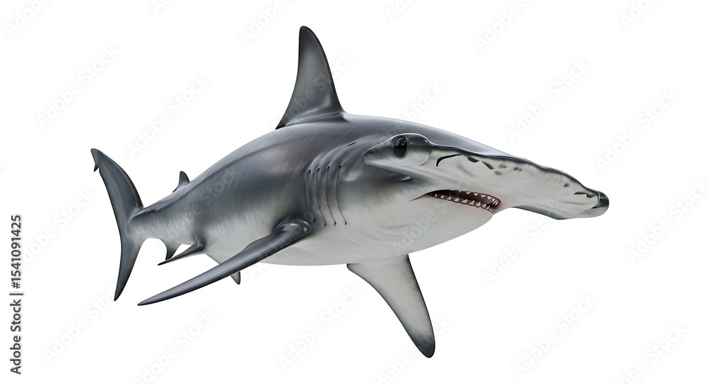An eye-level studio shot of a Hammerhead shark isolated on the water An eye-level studio shot of a Hammerhead shark isolated on the water