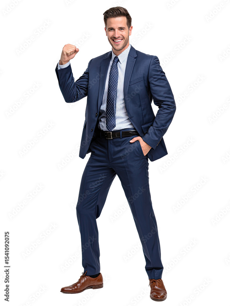 Confident Business Professional: A stylish, cheerful man dressed in a sharp blue suit exudes success, his body language and captivating smile. A portrait of ambition and drive. Confident Business Professional: A stylish, cheerful man dressed in a sharp blue suit exudes success, his body language and captivating smile. A portrait of ambition and drive.