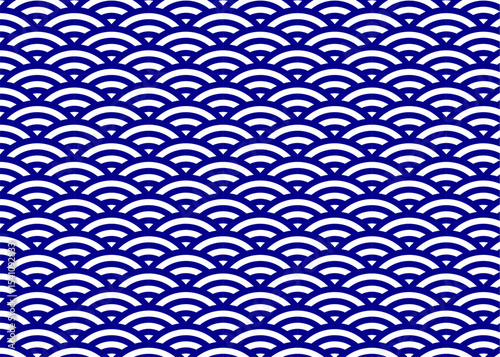 青海波の背景 壁紙 パターンのイラスト 藍色 