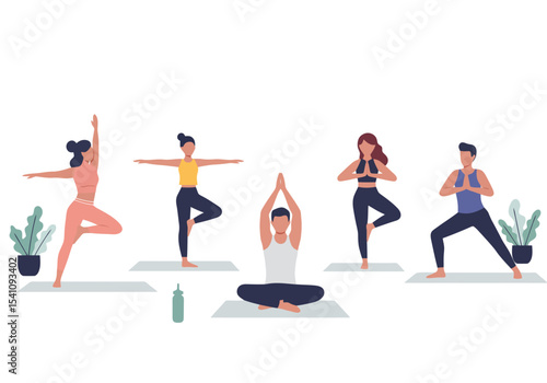 Yoga Class Vector Illustration: Wellness and Balance
