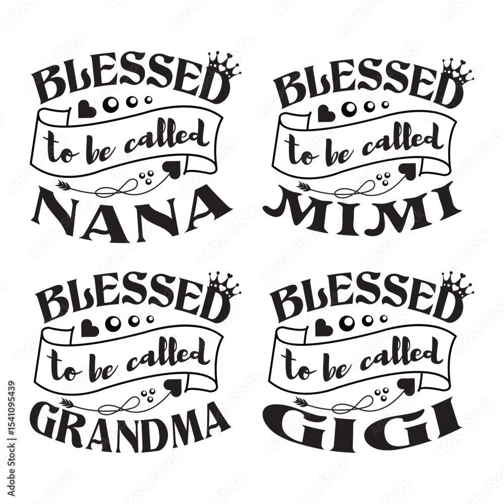 Fototapeta premium Funny Best Grandmother Quotes Set