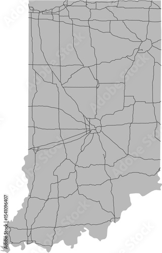 Indiana vector map of the National Highway System with state boundary (NHS, Web Mercator projection, PPT-compatible & fully editable)