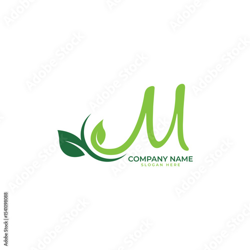 Modern green leaf letter m logo design for company branding