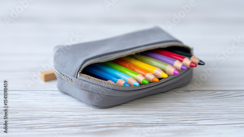Wallpaper Mural Premium gray leather pencil case with colorful pencils for students Torontodigital.ca