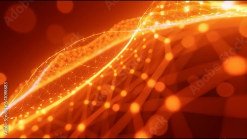 Dynamic Motion Energy Swirl: Abstract Glowing Network on Red Background