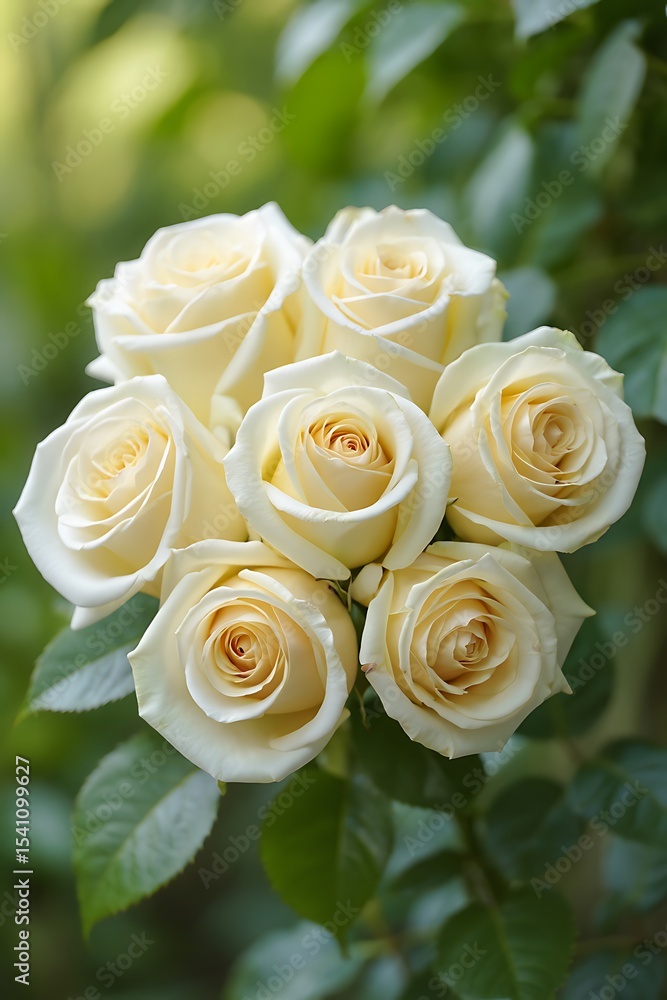 Creamy white roses bouquet in garden setting Creamy white roses bouquet in garden setting