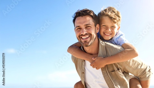 Joyful father and son enjoying a fun day together on the beach while creating cherished family memories