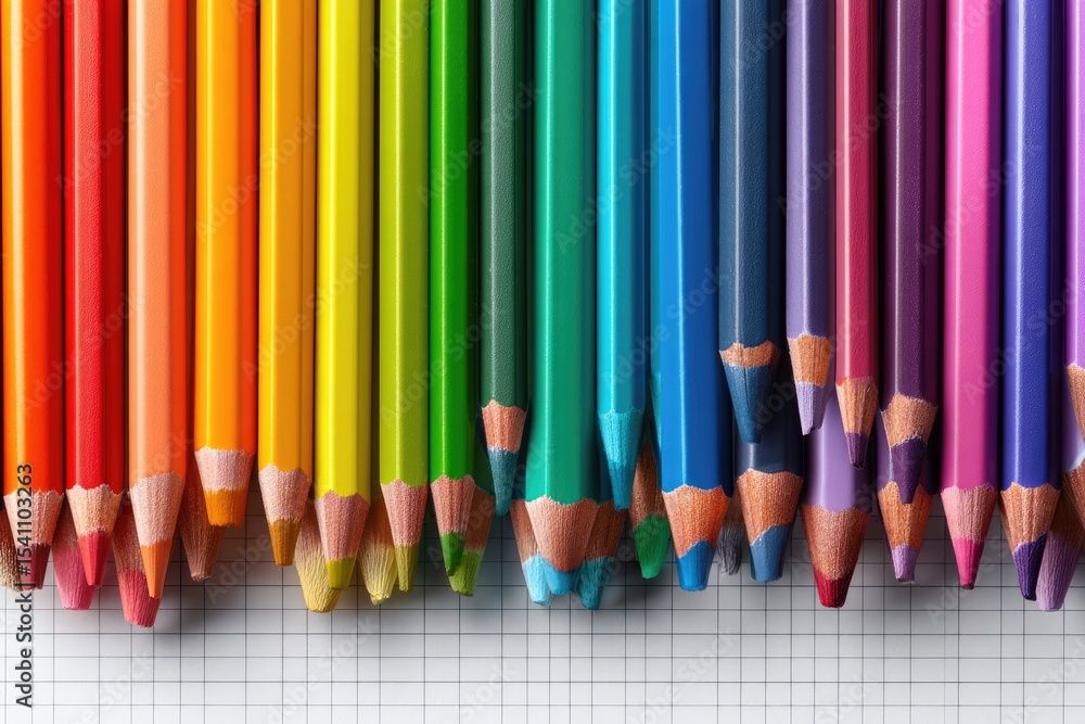 Naklejka premium A colorful array of sharpened colored pencils.