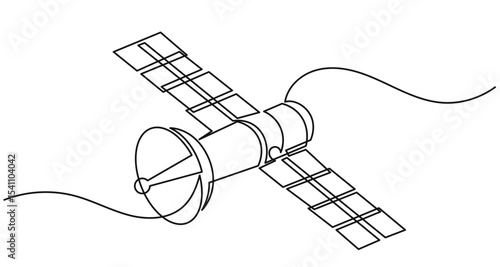 Continuous line drawing of an outer space satellite, showing simple orbit communication. Minimal outline style. Satellite isolated on a white background in a flat vector style. satellite vector .