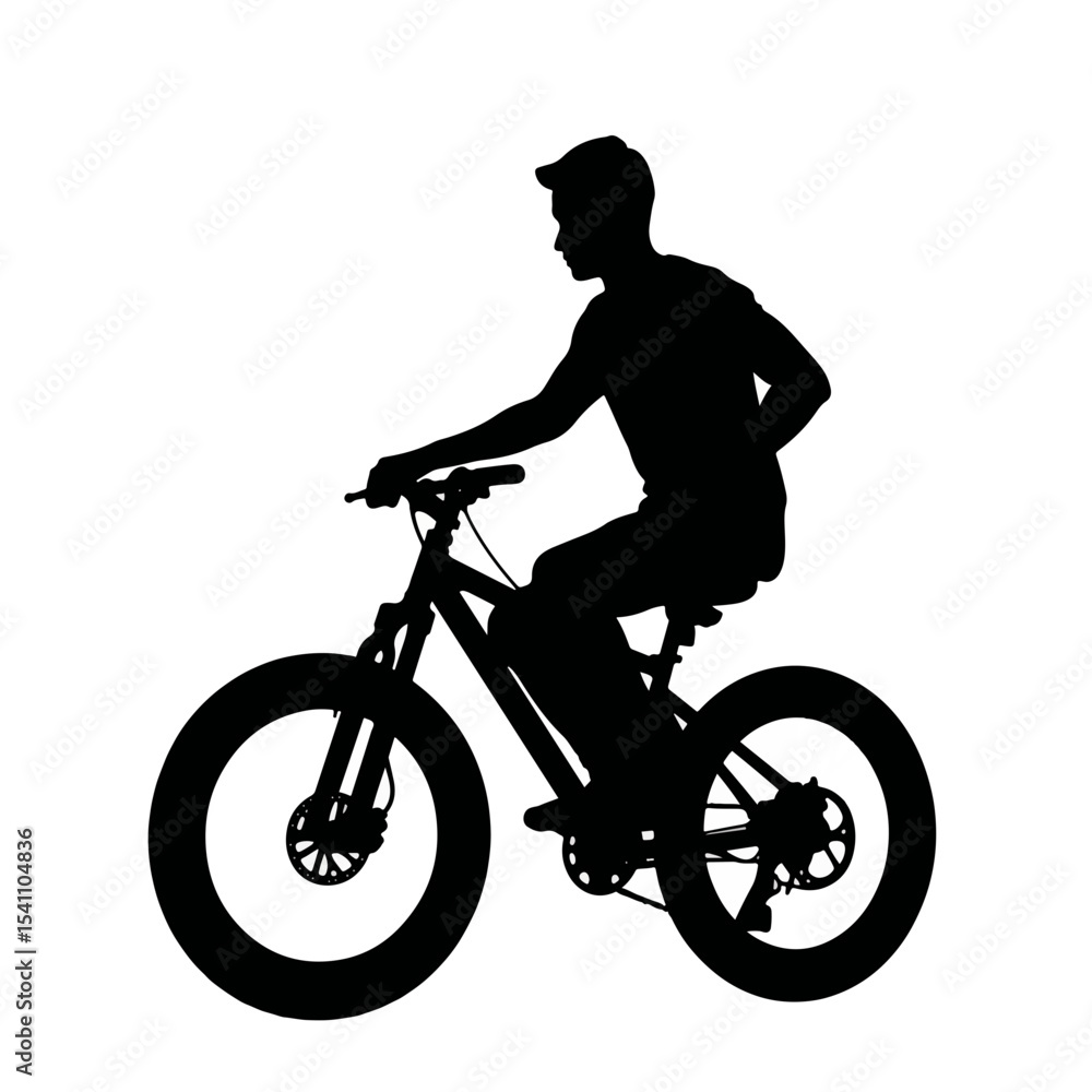 Fototapeta premium Dynamic cyclist riding bicycle silhouette on white background, motion