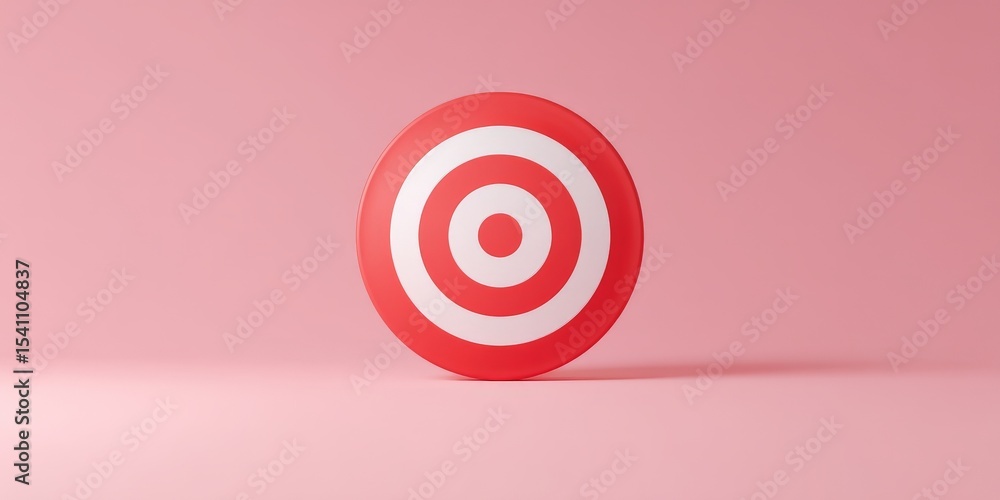 A red and white bullseye target stands alone against a pink background, symbolizing precision, focus, and goal-setting.