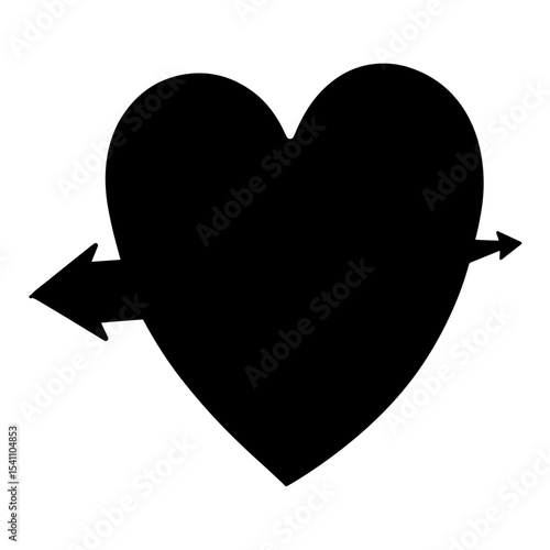 Silhouette heart with arrow, black and white design for Valentine's Day