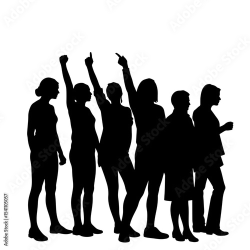 Women protesting for rights in silhouette, empowerment symbol