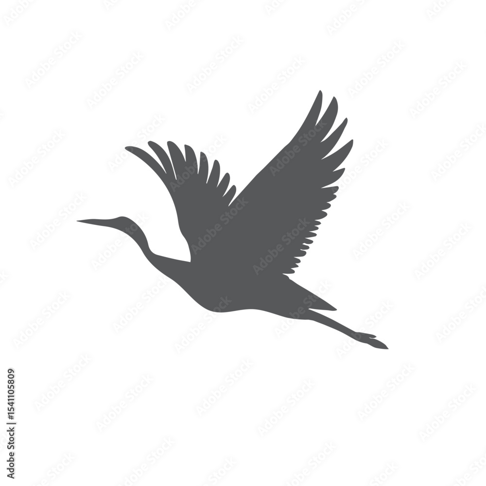 Fototapeta premium Elegant Bird Silhouettes.Graceful crane, stork, swallows, ducks, swifts, and gulls in flight Heron vector illustration