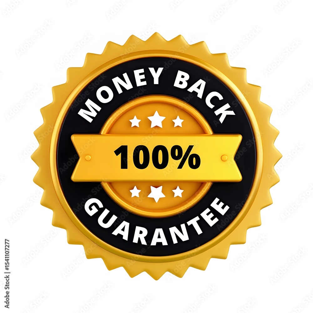 Premium Money Back Guarantee Badge Symbolizing Trust and Satisfaction Premium Money Back Guarantee Badge Symbolizing Trust and Satisfaction