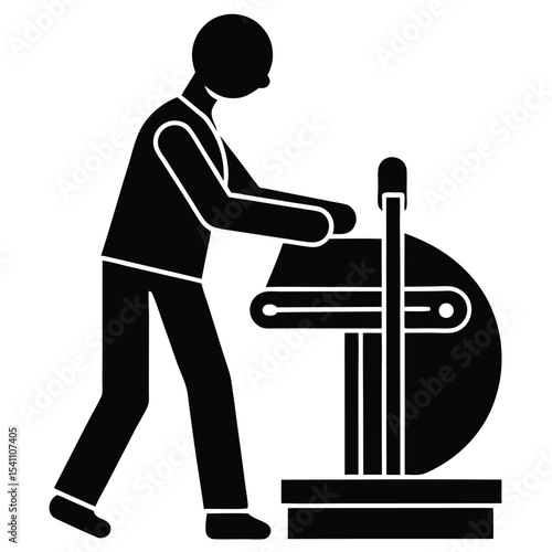 Man operating a grinding machine in silhouette on white background