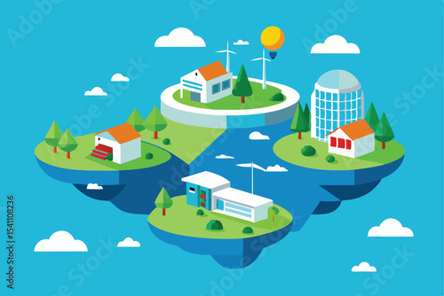 Isometric cityscape representing sustainable energy and modern urban planning concepts