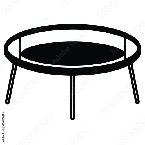 Black trampoline isolated on white background for recreation and exercise