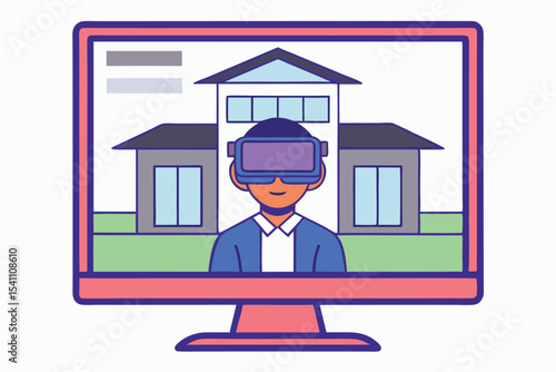 Virtual reality real estate design with a user experiencing a house with vr goggles